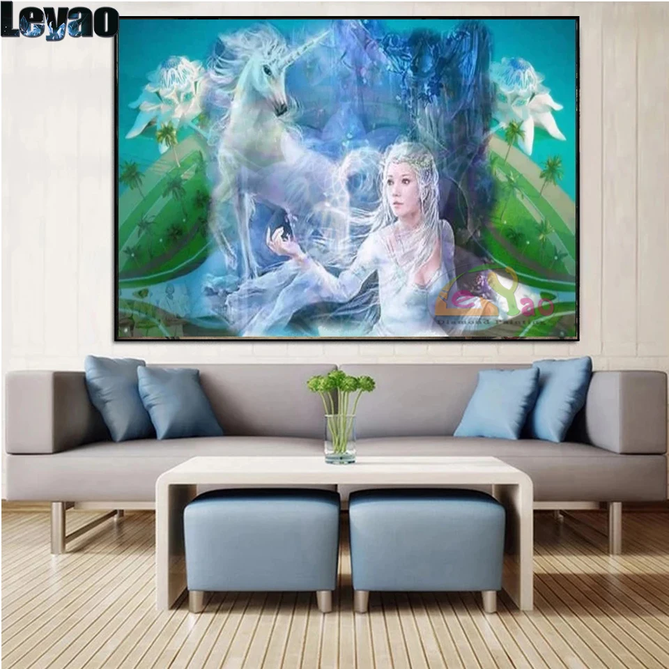 5D DIY Diamond Painting fantasy woman unicorn Full Square Round Drill Embroidery Cross Stitch 5D icon gift Home Decor mosaic kit