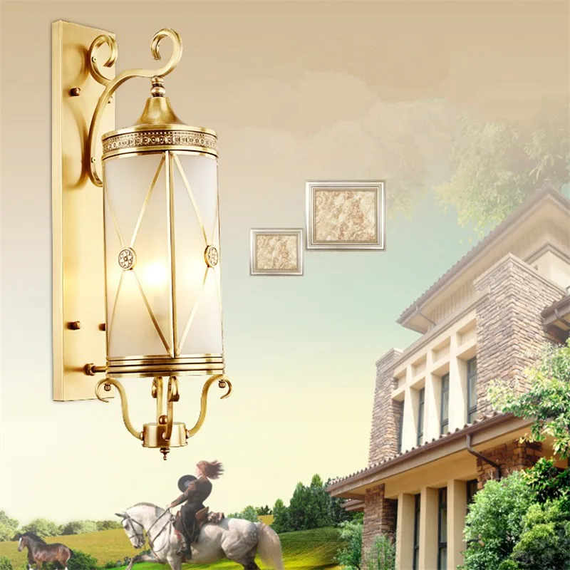 OUFULA Nordic ทองเหลืองกลางแจ้งกำแพงไฟ LED ทองแดง Sconce โคมไฟออกแบบตกแต่งบ้าน Courtyard Corridor ทางเดิน