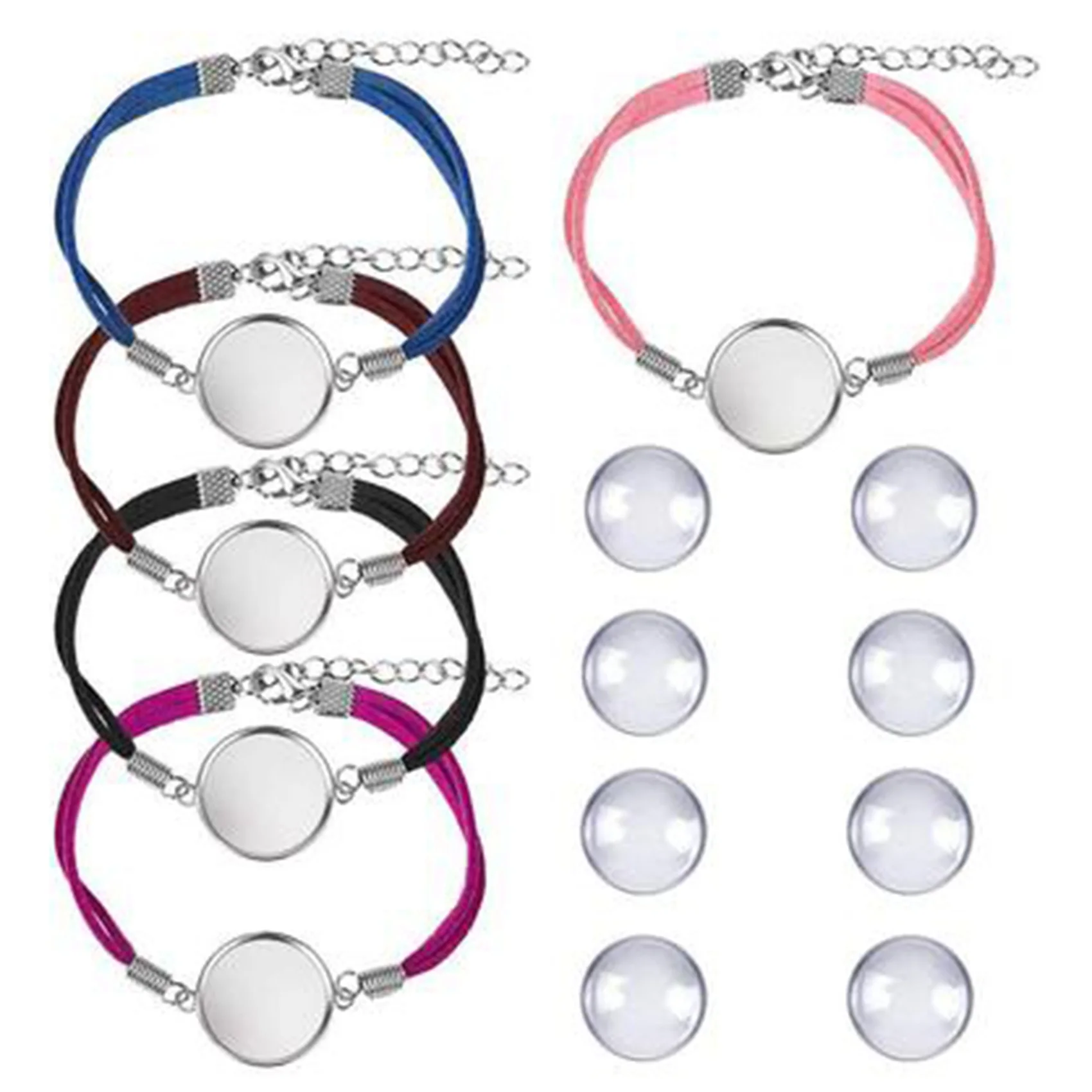 10 peças de espaços em branco para pulseira, adequado para cabochão redondo, faça você mesmo, conjunto de conectores, bandeja de moldura, pulseira