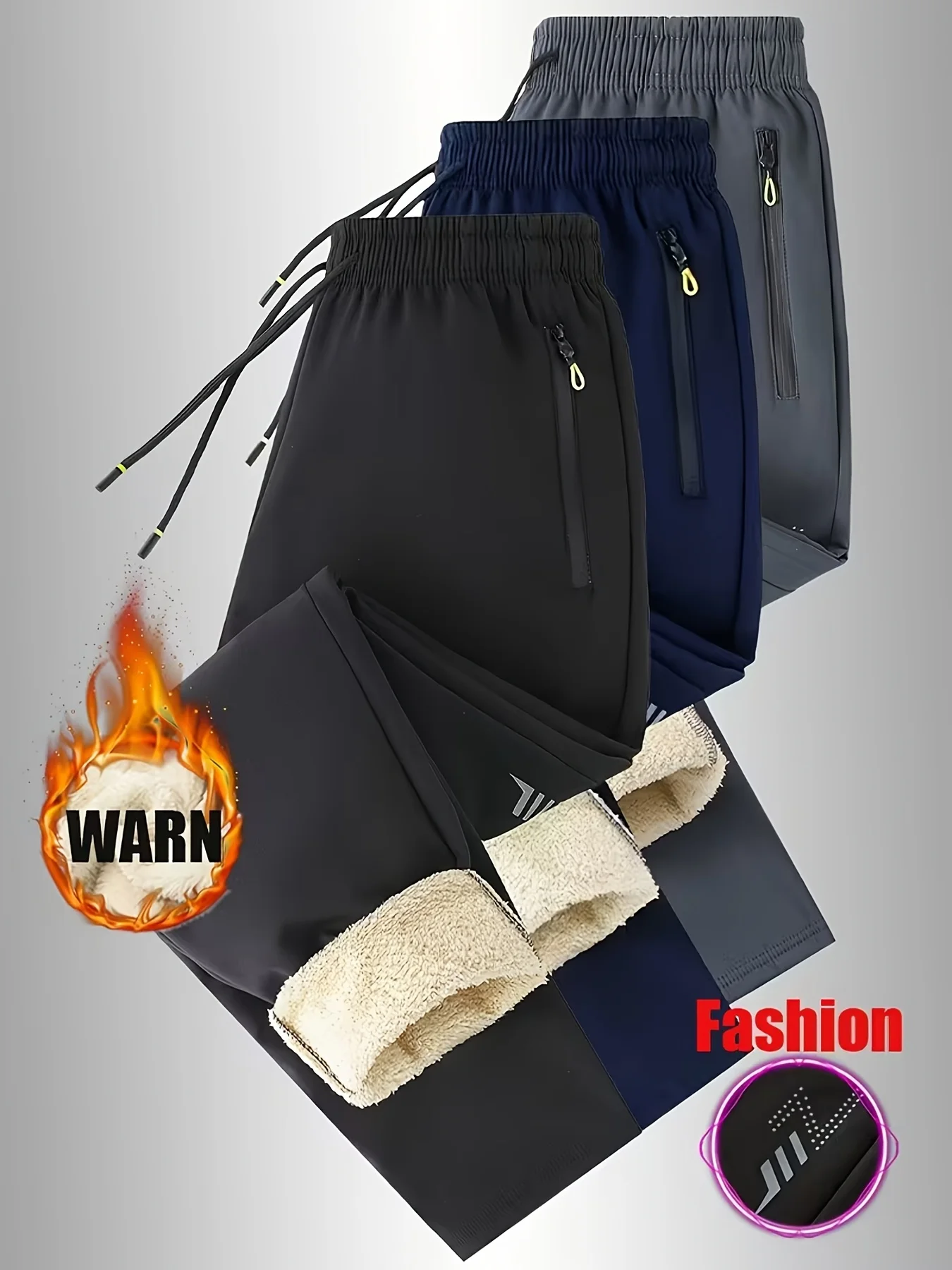 

Lightning Geometric Men's Pants, Lined & Thickened for Winter. Warm, Loose Fit, Casual Sports Trousers.