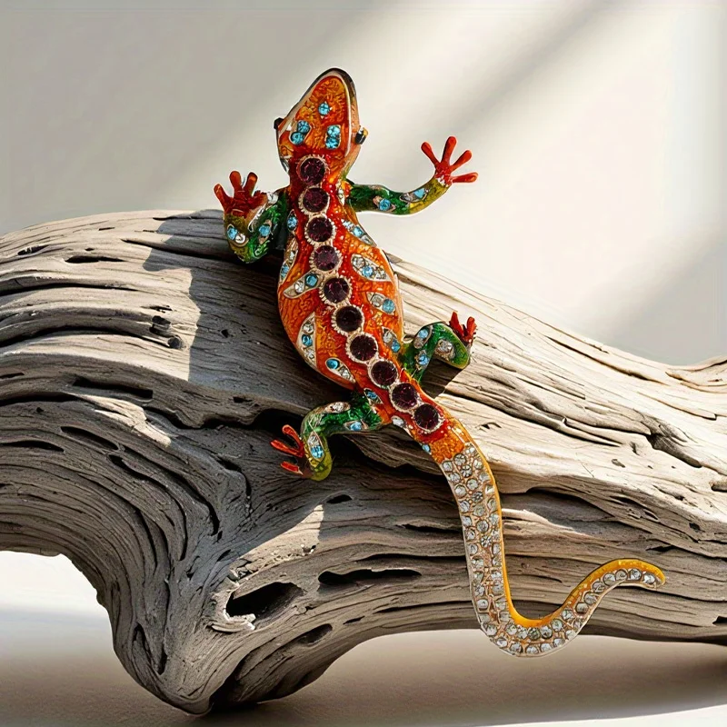 خمر الحد الأدنى بالتنقيط الملونة حجر الراين شخصية السحلية بروش #2