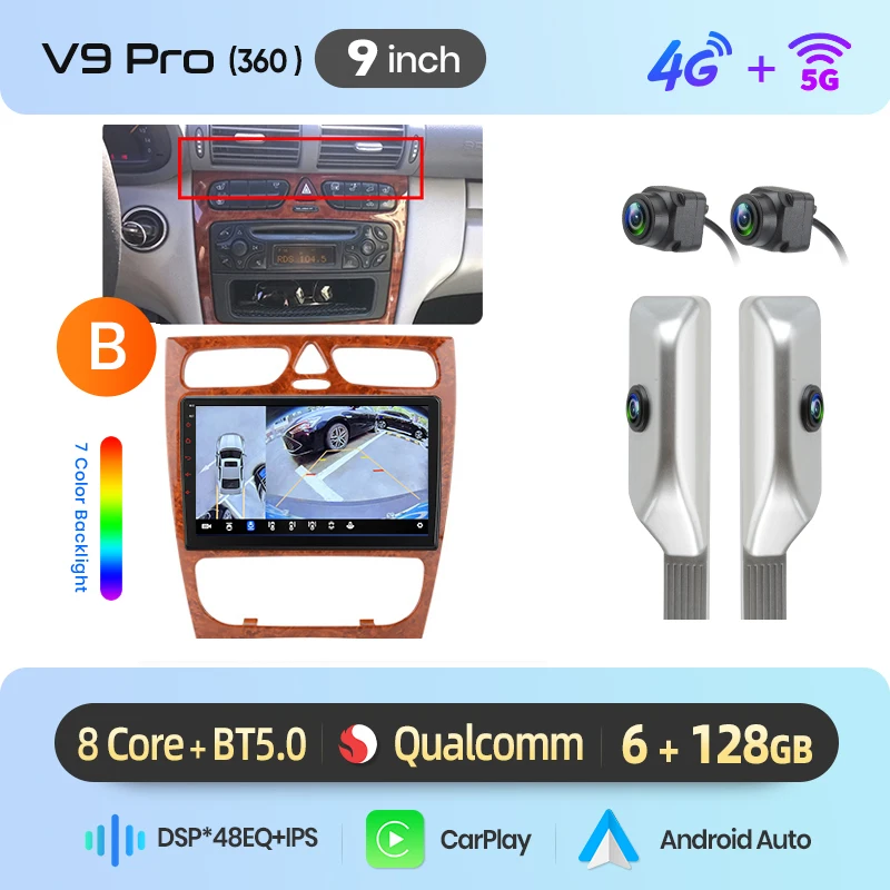 Junsun Android Auto autoradio voor Benz C-Klasse W203 C200 C320 C350 CLK W209 2000-2005 Multimedia draadloze Apple CarPlay slimme intelligente systemen IPS touchscreen stereo videospeler 2 Din