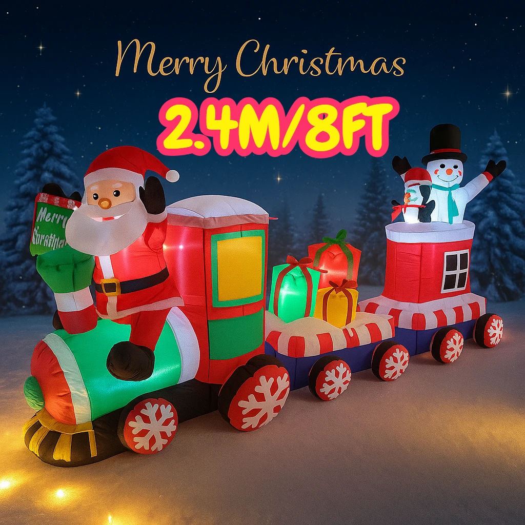 

2,4 м/8 футов Санта-Снеговик Пингвин Поезд Рождественские украшения Домашние надувные игрушки со светодиодными фонарями Двор Рождественская вечеринка Декор своими руками