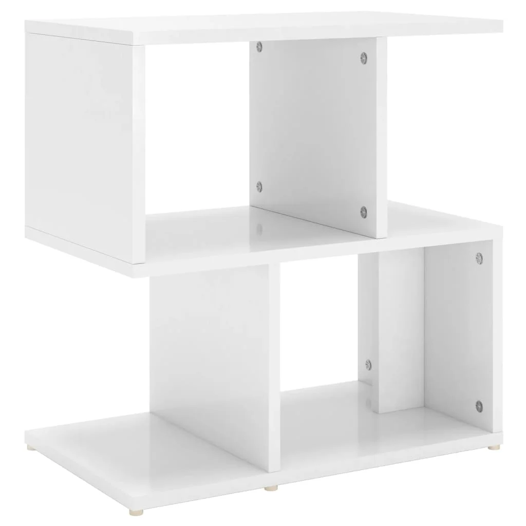 White Glossy Nightstand Open Cabinet Plywood Table Assembly Bookshelf Desktop Multi-Layer Storage Rack 50x30x51.5 Cm