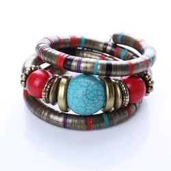 Women Multicolor Faux Turquoise Boho Adjust Bangles Charm Chic Beads Bracelets Summer Beach Ethnic Bracelet