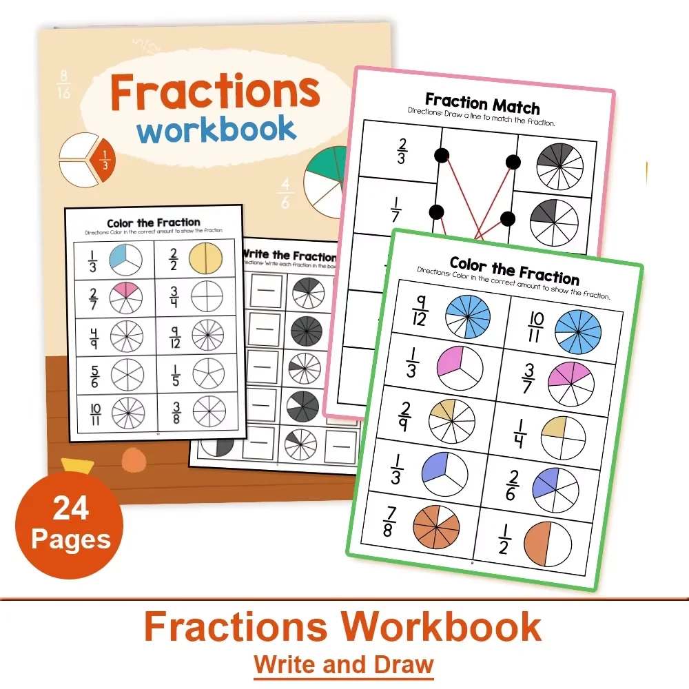 Montessori Fraction Exercise Book Arithmetic Learning Teaching Aids Grade 3-4 Primary School Math Cognitive Training Test Book