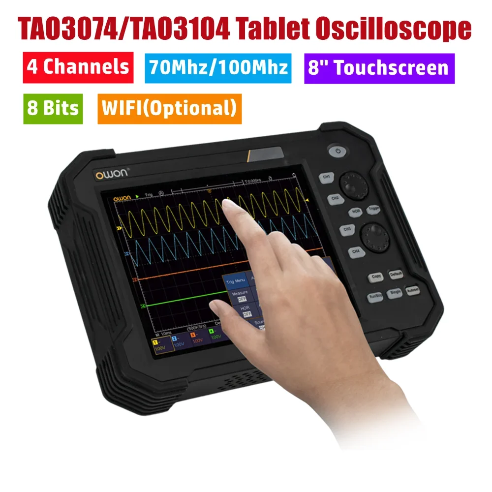 Tablette oscilloscope numérique Owon TAO3074/3104, 8 pouces LCD 800x600 8 Bits 4CH 100MHz bande passante 1GS/s