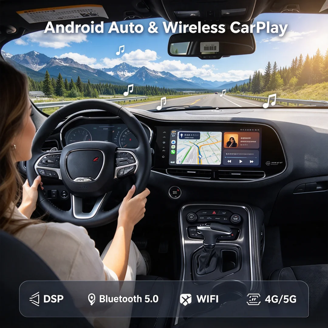 CarPlay Android 13 Car Radio Multimedia Stereo For Dodge Challenger SRT Hellcat Charger 2010-2023 GPS Auto Recorder Head Unit 5G