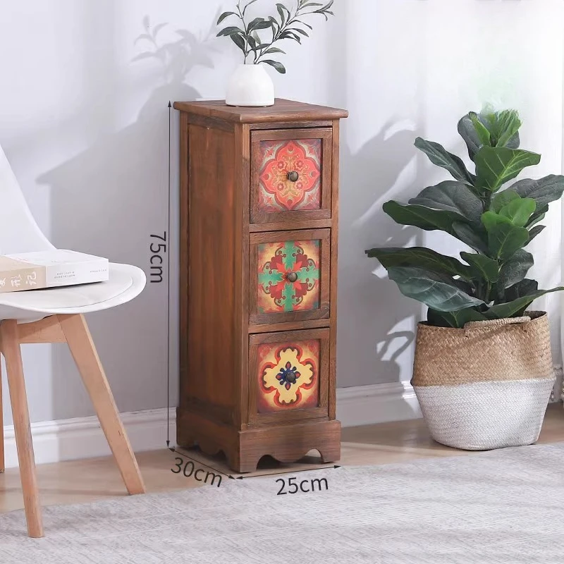 

‌Retro Painted Wooden Chest Narrow Entryway Storage Cabinet with Multi-Layer Design Waterproof High-Capacity Console for Bedroom