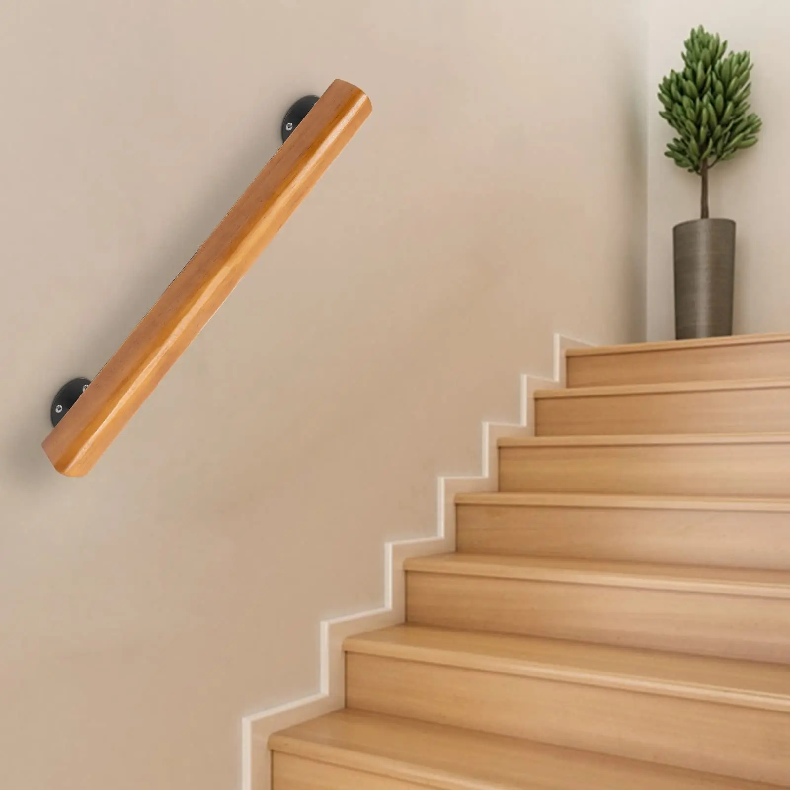 Dynami 2ft Wood Handrails for Indoor Stairs, Wall Mount Stair Handrails, Safety Non-Slip Stair Railing, Professional Pine Handrail