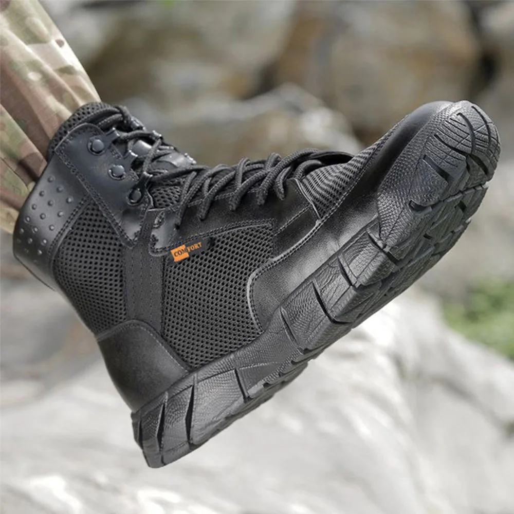 Breathable Lightweight Summer Shoes Tactical Combat Boots Men Outdoor Hiking Desert Boots Male  Middle Ankle Shoe