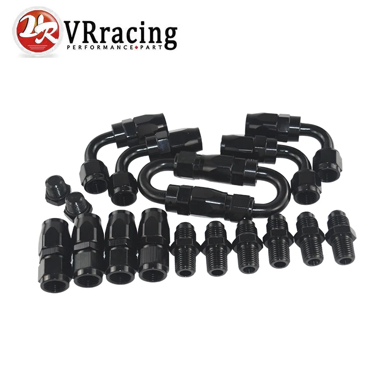 VR - 6 AN AN-6 Straight / 90 /180 Degree Aluminum Swivel Hose End Fitting Adapter Oil Fuel Line + NPT PLUG VR-SL10NPT-BK