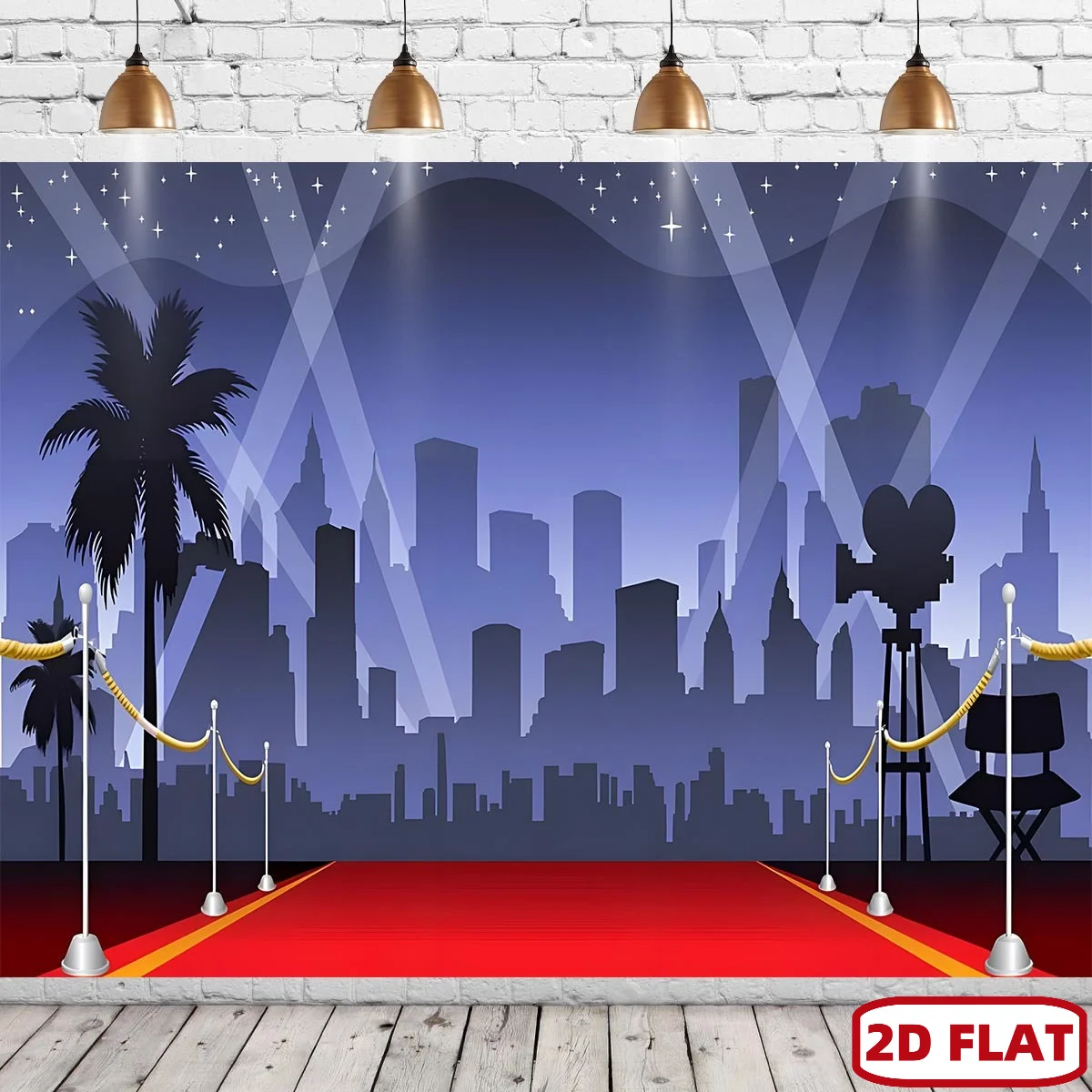 2D flaches 1-teiliges Polyester-Banner mit Hollywood-Charm-Hintergrund, Party-Dekoration mit rotem Teppich, Geburtstag, Hochzeitsdekoration