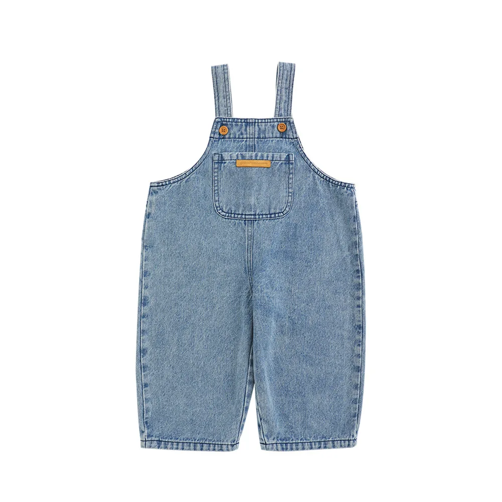 Fashion Baby Kids Denim Overalls Spring Autumn Blue Jean Straps Jumpsuit Korean Style Loose Boys Girls Jeans 2-6Years