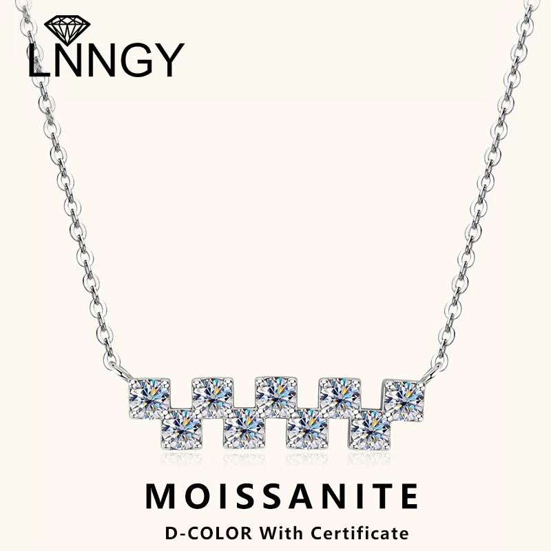 

Lnngy Certified 9 Stones Moissanite Pendant Necklace For Women Collar Plata 925 Sterling Silver Necklaces Exquisite Jewelry Gift