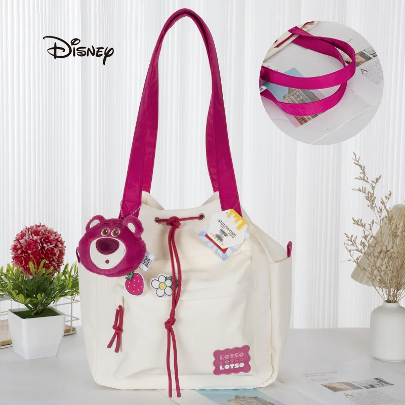 Disney Strawberry Bear Drawstring Stitch Drawstring Shoulder Bag Big Tote Bag With Plush Zero Wallet Toy Toy Messenger Bag