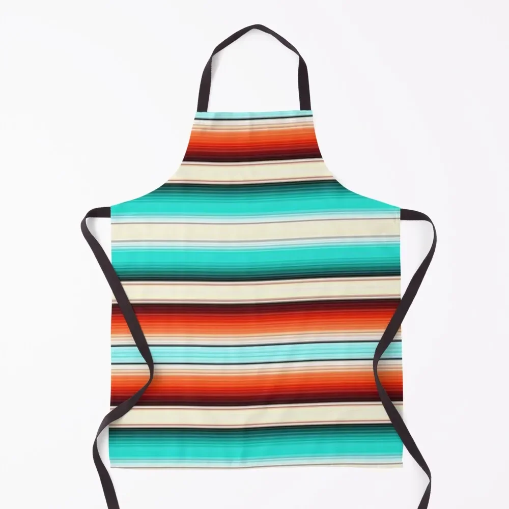 

Serape Western Southwestern Desert Sunset Mexican Striped Teal Turquoise Ranch Cowgirl Women Fashion Apron Kitchen Tools Apron