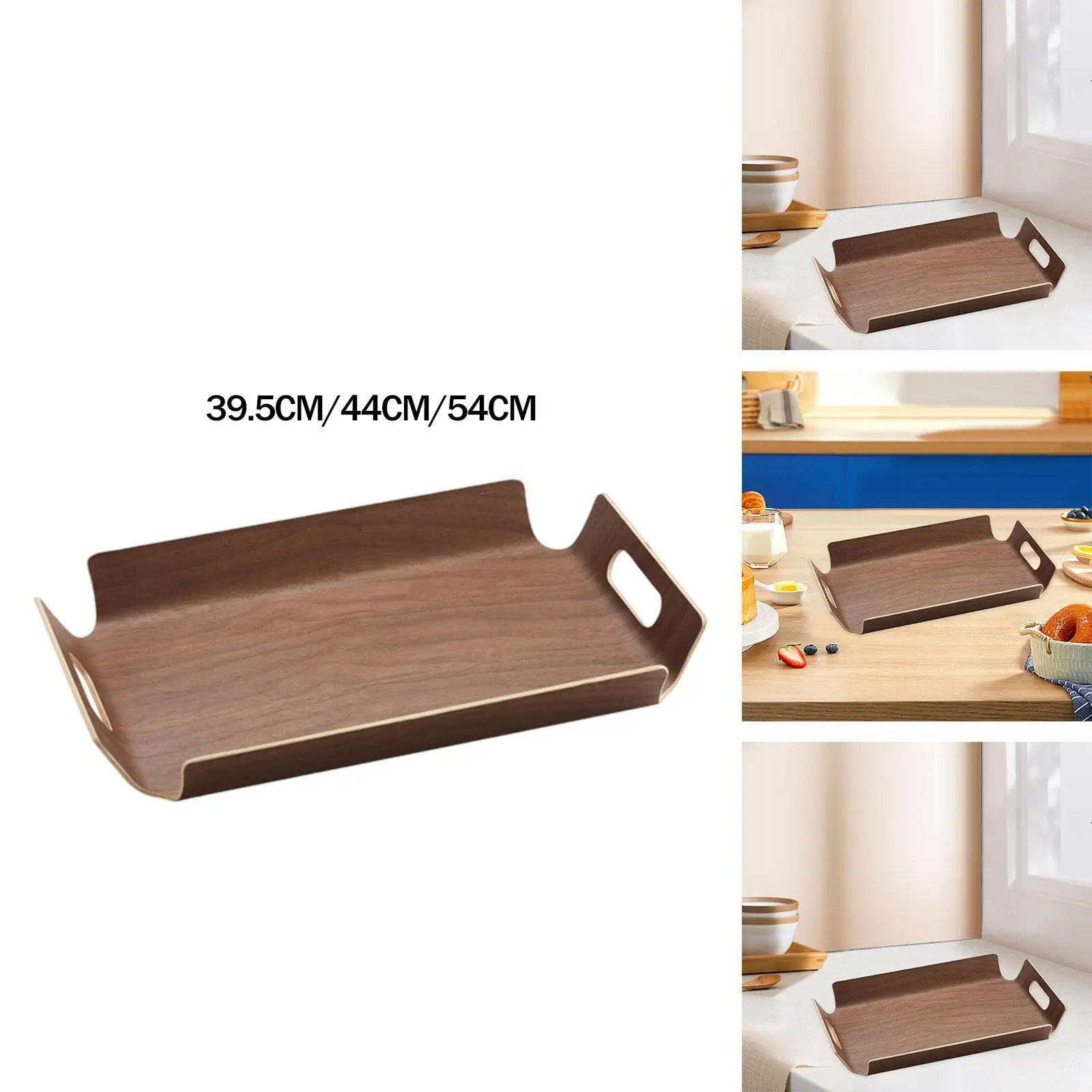 

Wooden Serving Tray with Hollow Handles Modern Coffee Tabletop Tray Teacup Platter for Kitchen Farmhouse Bar Living Room Home