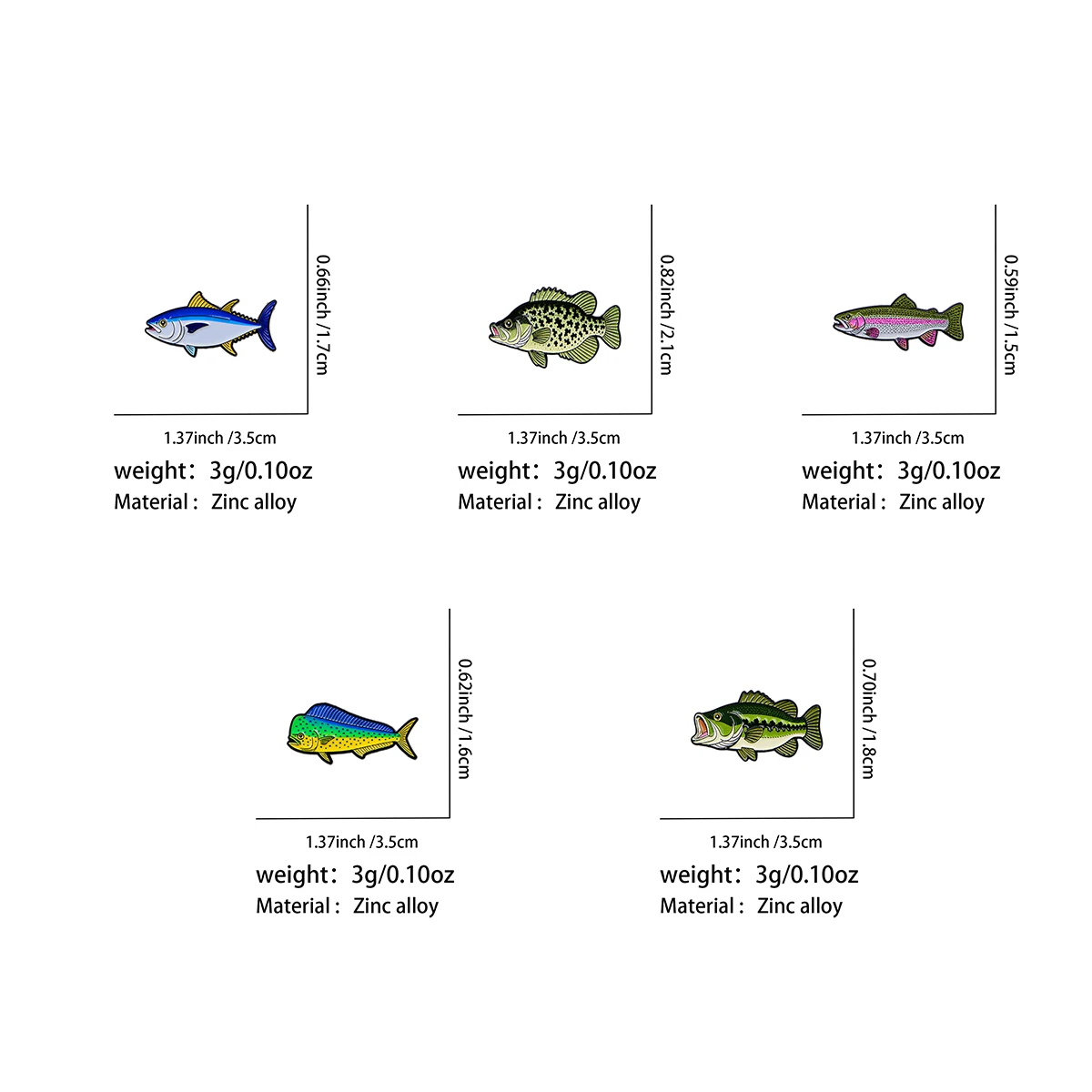 Süßwasser- und Salzwasserfisch-Emaille-Pins: Forellen-, Thunfisch-, Barsch-Anstecknadeln für Angelliebhaber, Broschen für Rucksäcke und Kleidung, Deko-Geschenk – Detail 2