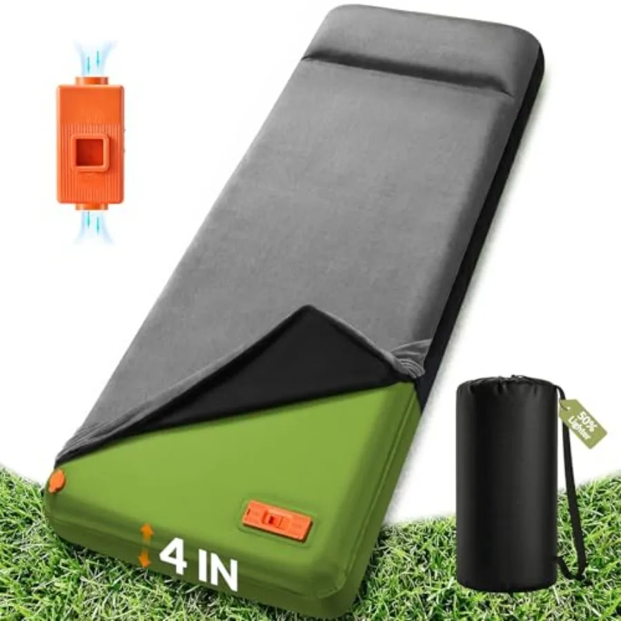 

Self Inflating Sleeping Pad with Electric Pump, 4" Ultra-Thick Foam Camping Pad, 9.5 R-Value 4 Season Camping Mattress Pad with