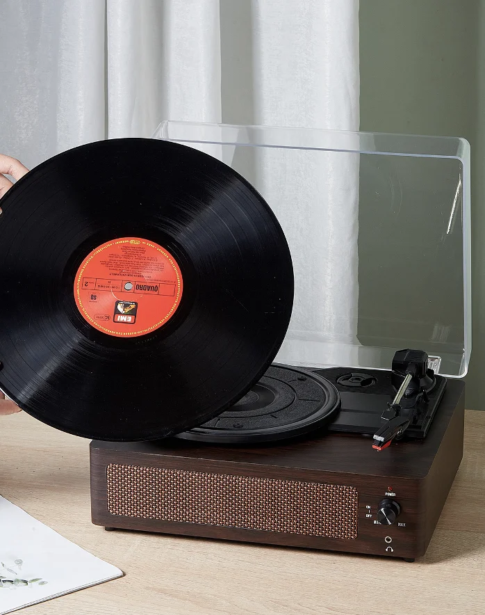 Fast Delivery HY-T06A Portable Vintage Gramophone Bluetooth Vinyl Player with Speaker Powered Speaker for Turntable