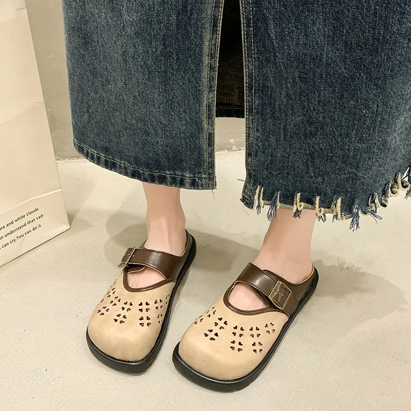 Female Shoes Womens Slippers Outdoor Fretwork Heels Platform Cover Toe Slides 2024 Shoes House Slippers Platform Slides Slipers