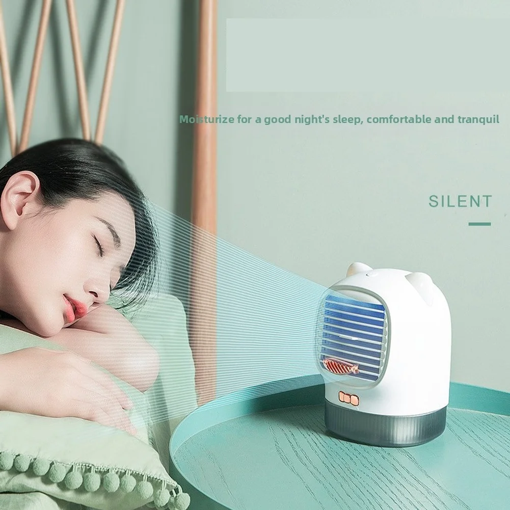 Water Cooled Lucky Cat Fan USB Rechargeable 3 Speed Desktop Cooler with LED Light and Aromatherapy for Bedroom