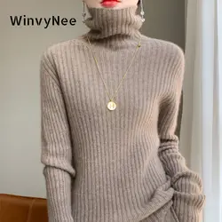 WinvyNee Women Clothing 100% Wool Sweater Turtleneck Long Sleeve Slim Solid Pullovers Soft Knitwear Tops Autumn Winter A1263015