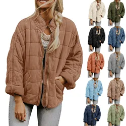 Chaqueta de algodón Vintage para mujer, abrigo cálido grueso de gran tamaño, chaquetas holgadas de manga larga con bolsillo, prendas de vestir con cremallera para mujer, Invierno