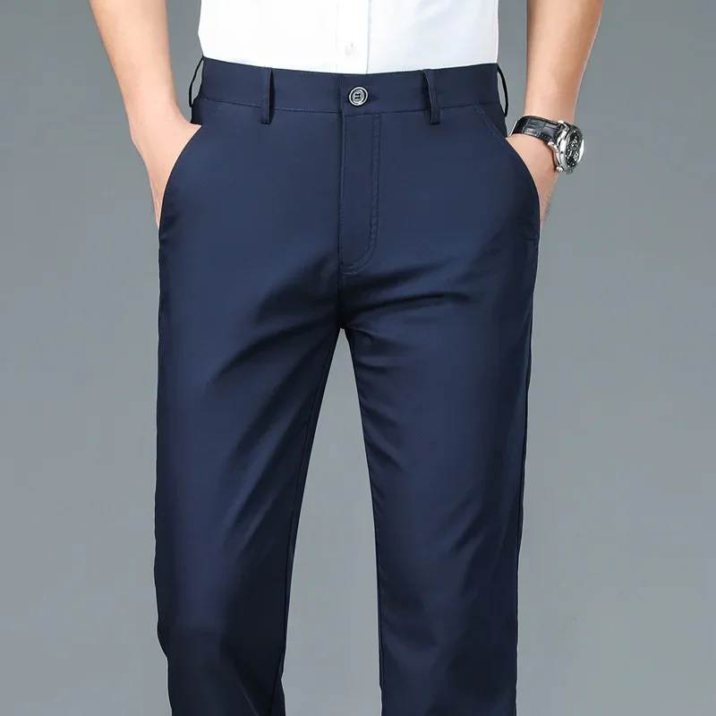 

High Quality Luxury Straight Business Suit Pants Men Bamboo Fiber Designer Spring Summer Elegant Casual Long Formal Trouser Male