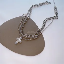 Zircon Cross Pendant Necklace Spicy Girl Sweet and Cool Style Multi Layered Necklace Choker Gift for Women Necklace for Women