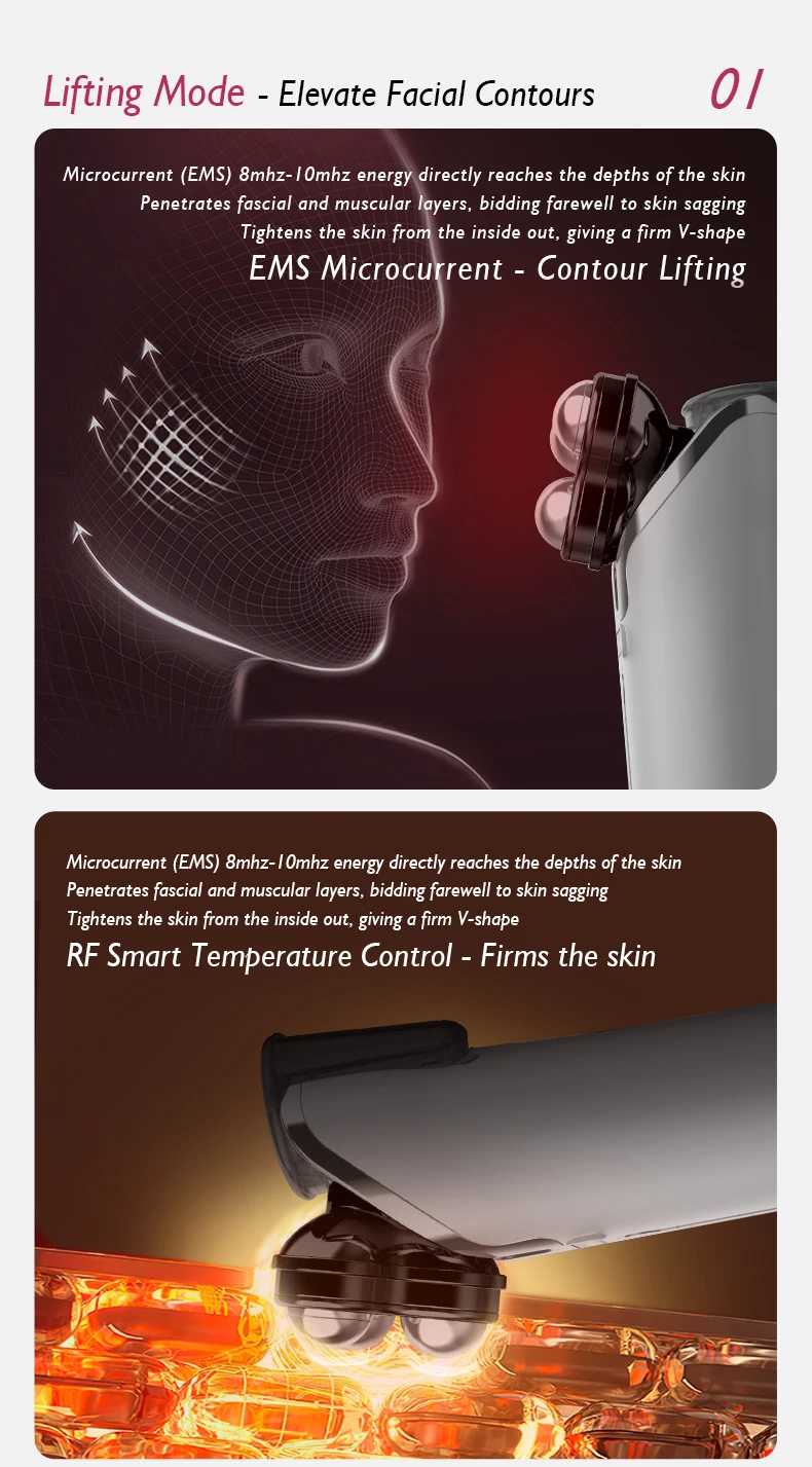 إزالة التجاعيد المضادة للشيخوخة 3d مكركرنت Ems أداة تجميل الوجه تدليك / مكركرنت جهاز الوجه #4