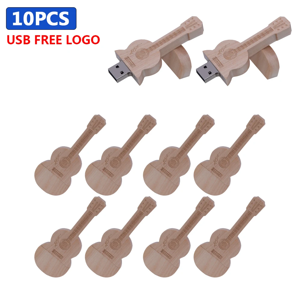 

10PCS/LOT Free Custom Logo Pen Drive Guitar Shaped USB Flash Drive Wooden Box Memory Stick Music Pendrive Creative Gift 64G 128G