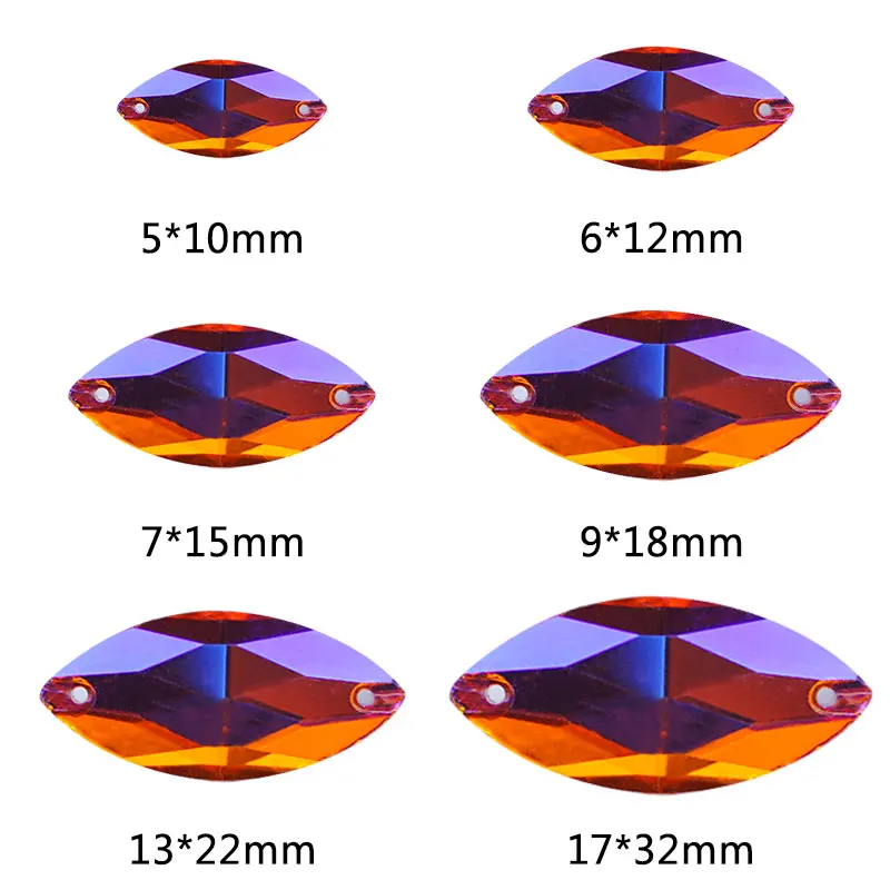 High-quality boutique Navette shape sewn on crystal glass flat back rhinestones, AAAA high-quality clothes rhinestones craft sew