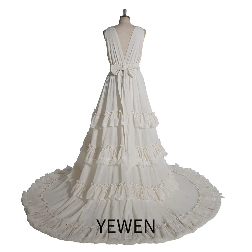 Boho Chic Cotton Layered Ruffles Sleeveless Maxi Dress Maternity Photo Shoot Outfit Pregnancy Shooting Dresses YEWEN YW240086