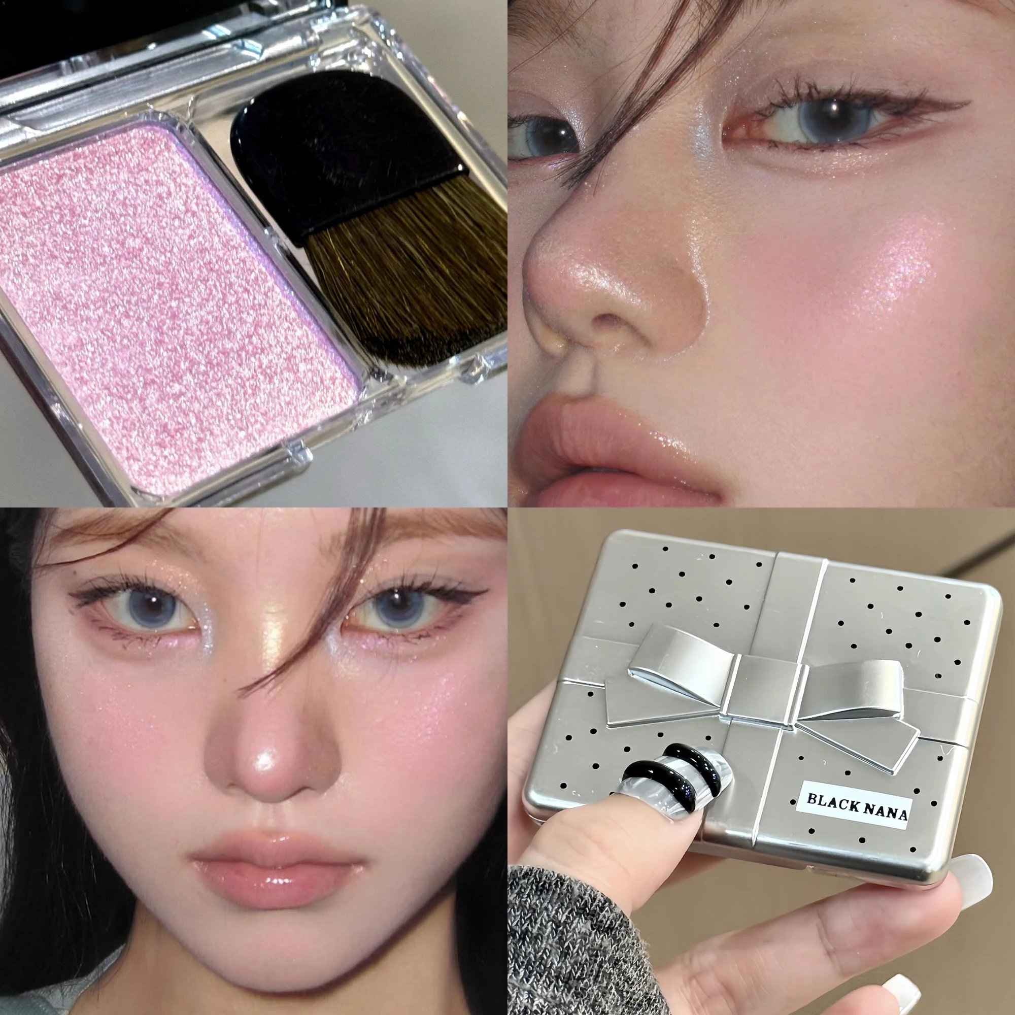 مع فرشاة Bowknot Face Brighten Highlighter Sparking Shine Makeup Plate Fairy Purple Highlight Shimmer Shading Contour Cosmetic #2