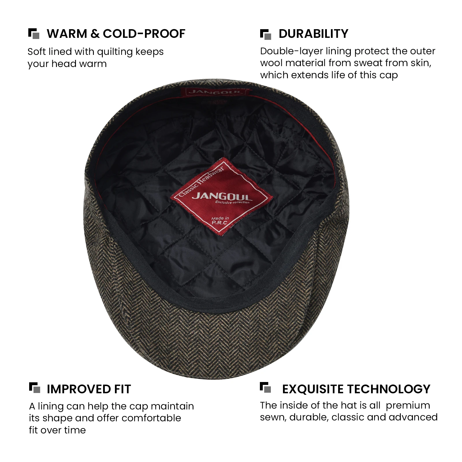 JANGOUL Men Wool Blend XL XXL Ivy Newsboy Cap Classic Tweed Gatsby Cabbie Flat Hat