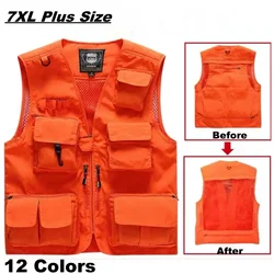 Outdoor Casual Visvest 7xl Heren Dames Zomer Mesh Ademende Multi-Pockets Werkkleding Vest Plus Size Wandelsportvesten