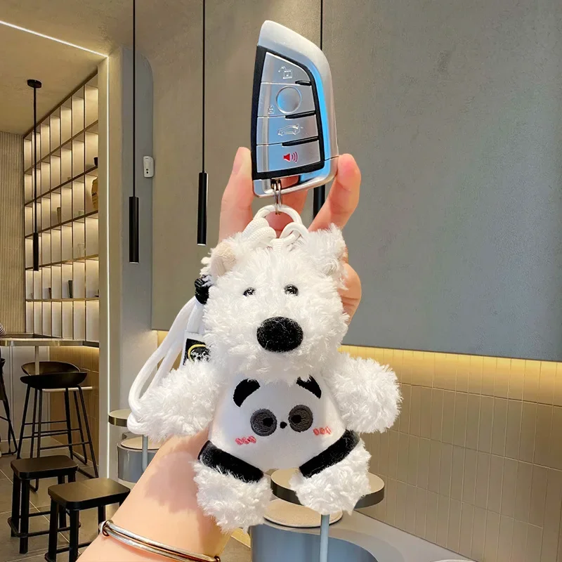 Cartoon Plush West Highland Puppy Car Keychain Doll Student Cute Keychain Bag Pendant Decorative Girl Friend Couple Small Gift