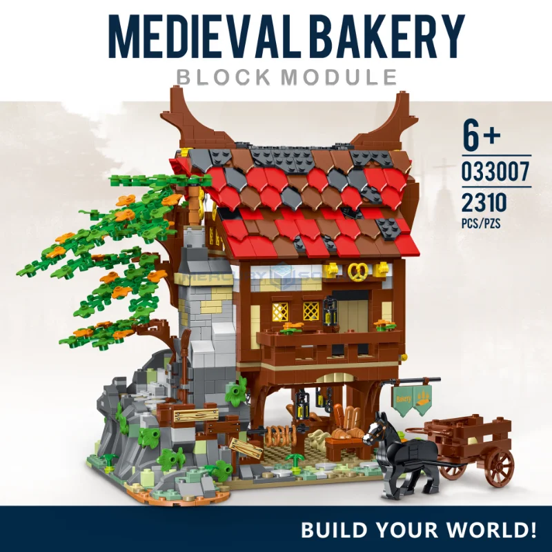 Bakery Store European Medieval Century Architecture Model Blocks MOC 033007 House Building Bricks Set Gift Toy Boys Girls Kids