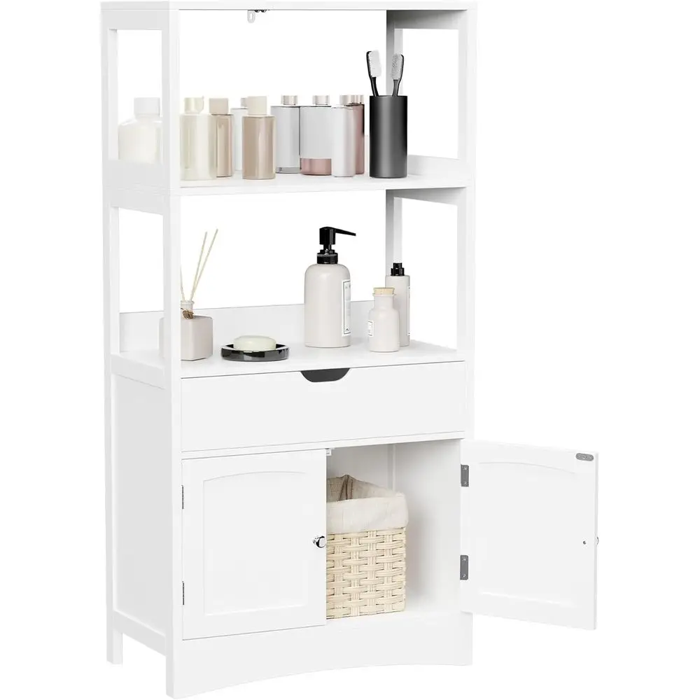 

Высокий льняной шкаф-тумба с 2 открытыми полками, большим выдвижным ящиком, 12,8 x 23,6 x 48 дюймов, для прихожей, ванной комнаты, кухни, домашнего офиса, белый