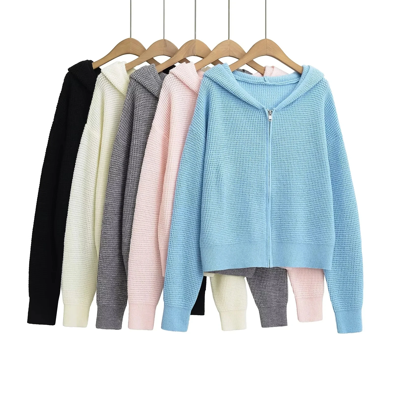 

Женский повседневный свободный вязаный кардиган, однотонное пальто на молнии с капюшоном, удобное дышащее пальто на весну и осень, сезон Faion Sle