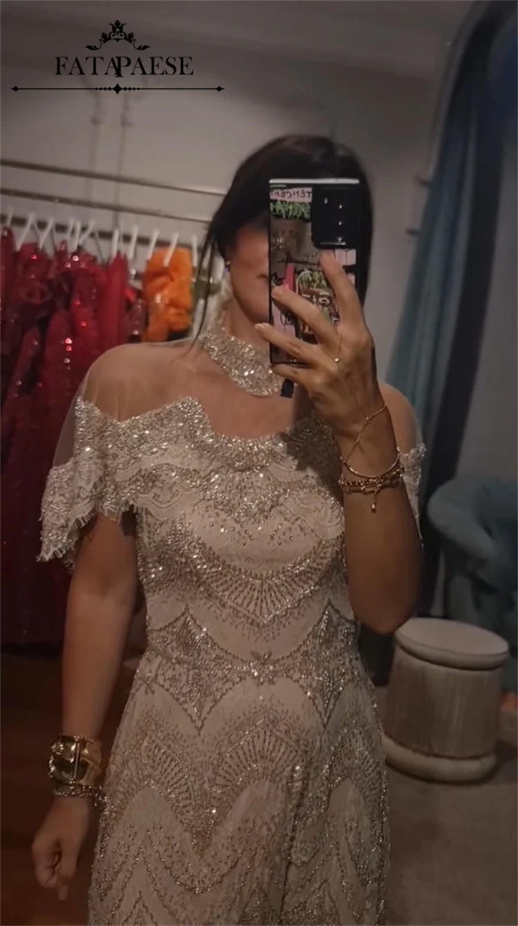 

FATAPAESE Вечерние платья Haute Couture со стразами и накидкой, арабские платья для свадебной вечеринки, роскошные платья для выпускного вечера