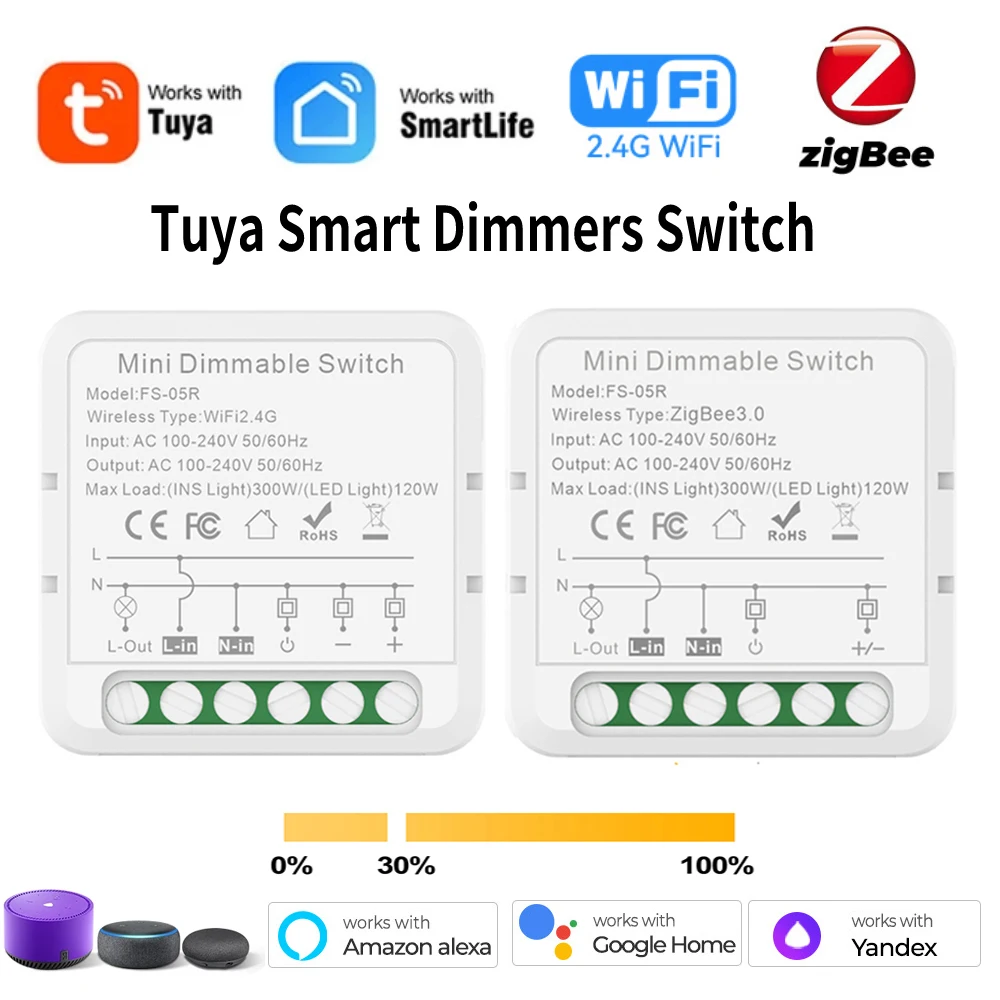 Tuya WiFi ZigBee Smart Dimmer Switch Module Dimmable Light Switch Need Neutral Voice Control Works with Alexa Google Home Alice