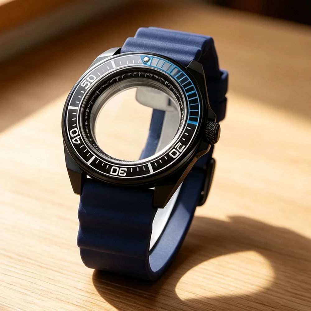 Silver 43MM Watch Case Sapphire Glass Blue Watchbands For PROSPEX King Samurai NH35 NH36 NH38/34 Movt Waterproof Stainless Steel