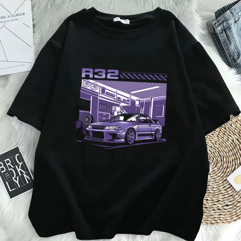 

Initial D R32 Purple Drift Car Women T Shirt Summer Short Sleeve Tee Hip Hop T-shirt Women Harajuku Top Funny Streetwear Top Tee