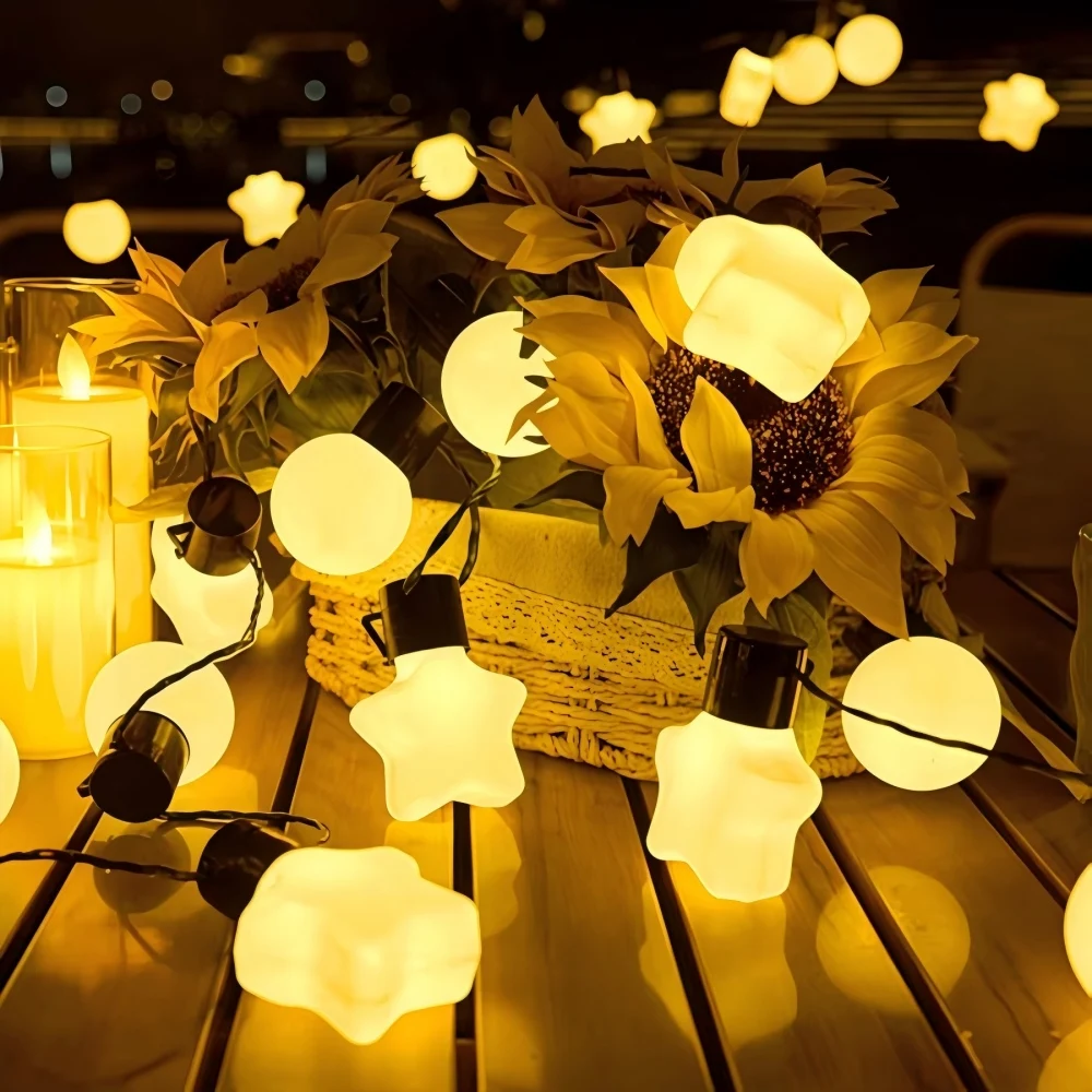 1PC 20/10LED Solar Star&Bulb LED String Light with 8 Modes,Outdoor Waterproof Fairy Lights for Tent Garden Yard Camping Decor