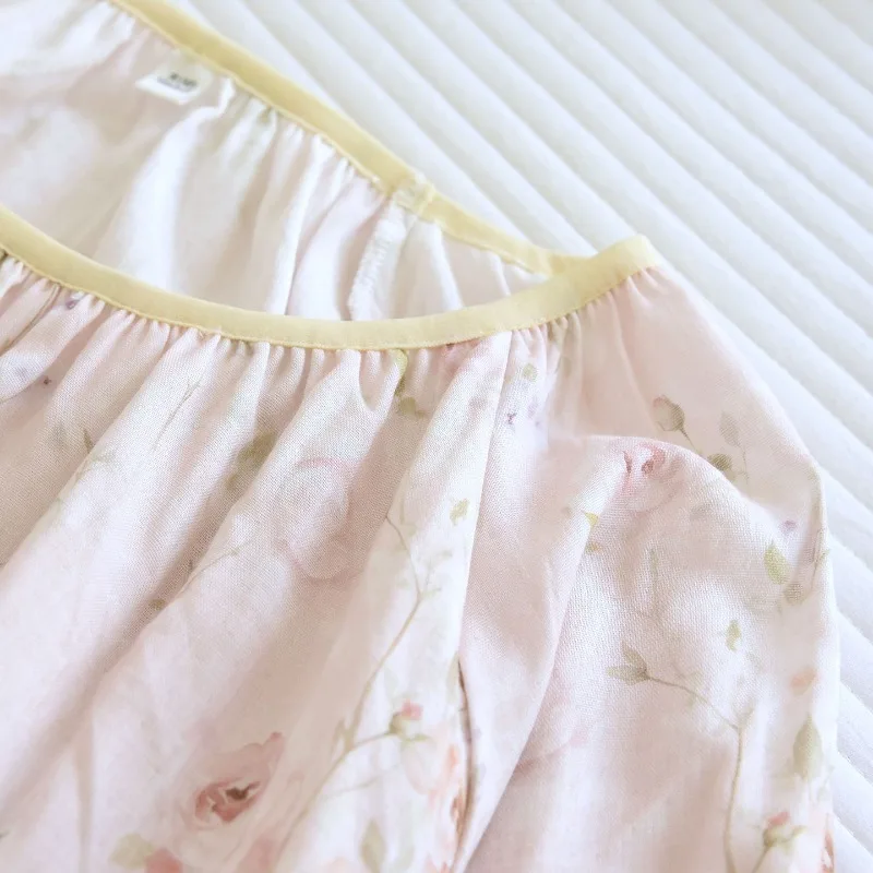 2026 New Spring/Summer Women's Sleeping Skirt 100% Cotton Gauze Long Sleeve Flower Thin Loose Sweet Soft Home Long Dress - view 4