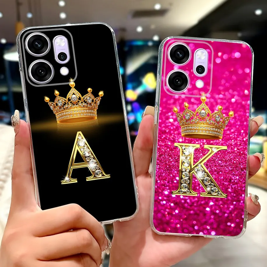 For OPPO Reno 14 Case PLA110 Cover Cute Initial Letters Crown Soft Clear Silicone Phone Case For OPPO Reno14 Pro 5G PKZ110 Funda