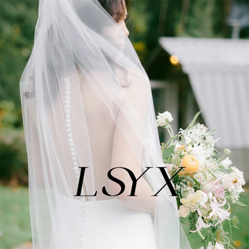 LSYX Sleeveless Simple Spaghetti Straps V-Neck Pleats Crepe Mermaid Wedding Dress For Women Open Back Floor Length Bridal Gown